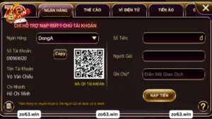 nạp tiền Zowin bằng ngân hàng